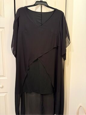 SHEIN Curve Black Layered Chiffon Overlay Tunic Dress